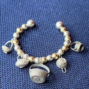 Sterling Silver and Gold Charm Bracelet with Intricate Details Stamped 925 SC
